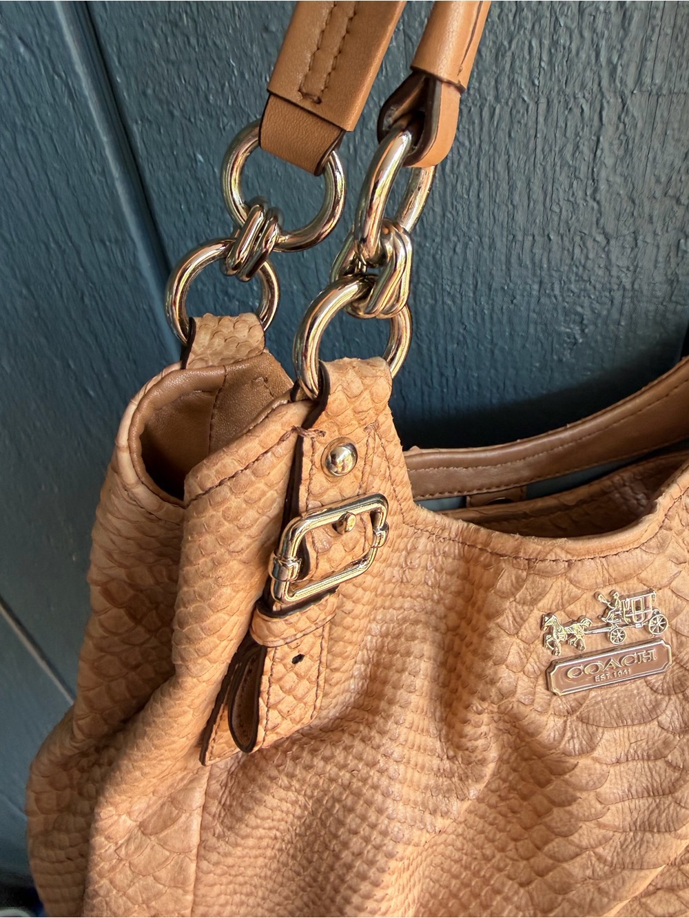 Coach Beige Python-Embossed Leather Shoulder Hobo - Picture 5 of 13